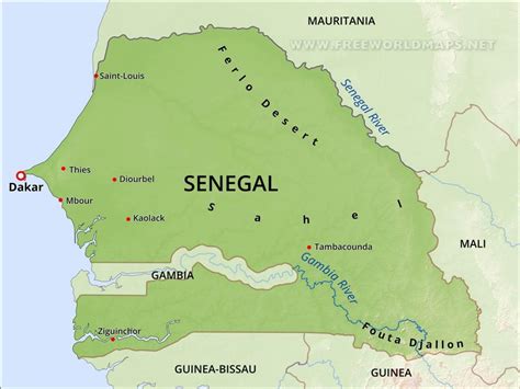 Physical map of Senegal - Map of physical map of Senegal (Western ...