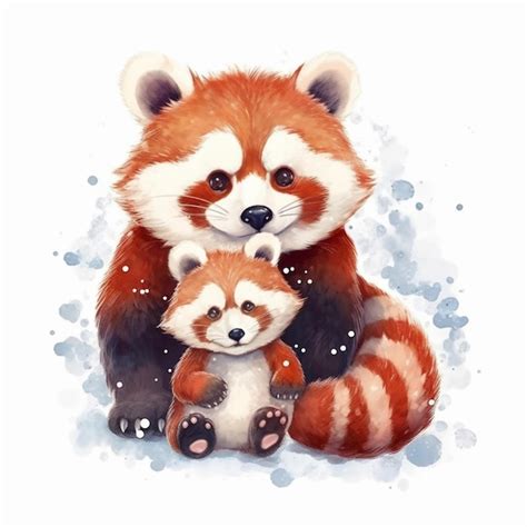 Premium AI Image | A watercolor painting of a red panda and her baby.