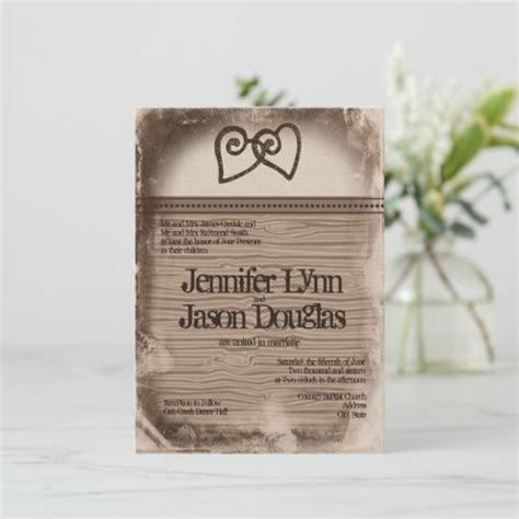 Rustic Country Double Hearts Wedding Invitations | Zazzle