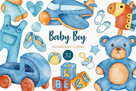 Watercolor Baby Boy Clipart Watercolor Toys PNG