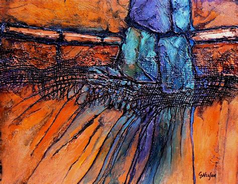 CAROL NELSON FINE ART BLOG: PEACOCK RIDGE, 9077, mixed media geologic abstract with copper metal ...