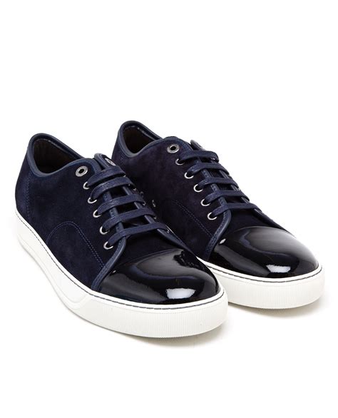 Lanvin Suede And Patent Leather Sneakers in Blue for Men | Lyst