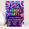 Karaoke Birthday Party Invitation Neon Glow Karaoke Birthday Party Neon ...