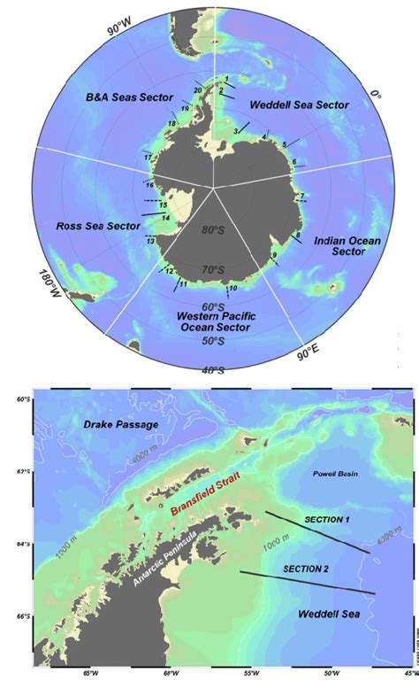 Southern Ocean map showing the sections selected to be investigating... | Download Scientific ...