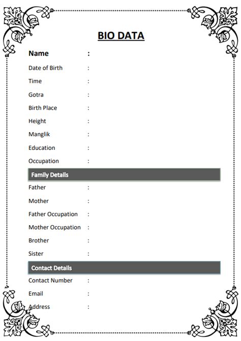 Marriage biodata format Download in Word and PDF