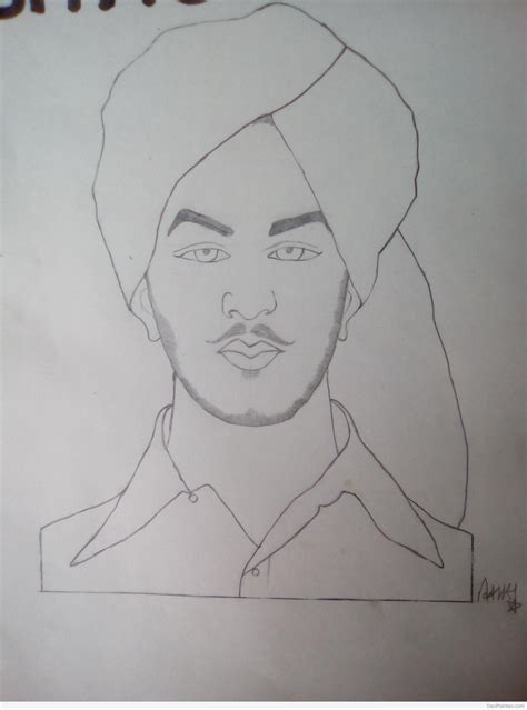 Pencil Sketch of The Hero Bhagat Singh - Desi Painters