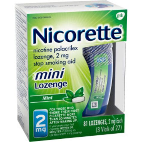 Nicorette Mini Nicotine Lozenges, Mint, 2mg, 81 ct