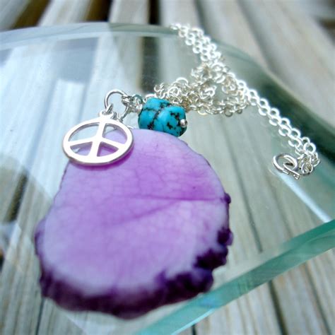 Peace Sign Necklace Purple Agate Jewelry Gemstone - Etsy