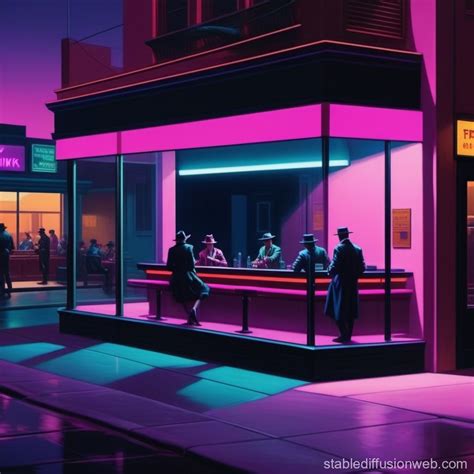 edward hopper nighthawks but the people are replaced with dinosaurs Prompts | Stable Diffusion ...