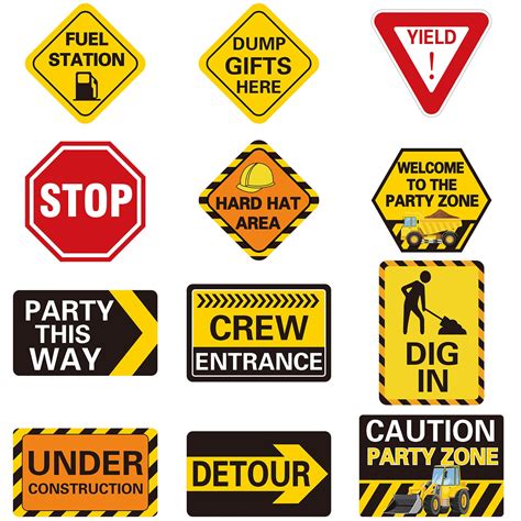 Buy 12 Pcs Construction Party Signs Traffic Zone Birthday Laminated Signs Children Construction ...