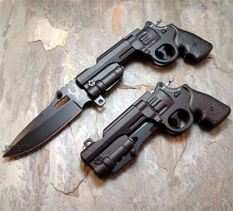 2pc JTEC Spring Assisted PISTOL Police BLACK Gun Knives Folding Pocket ...