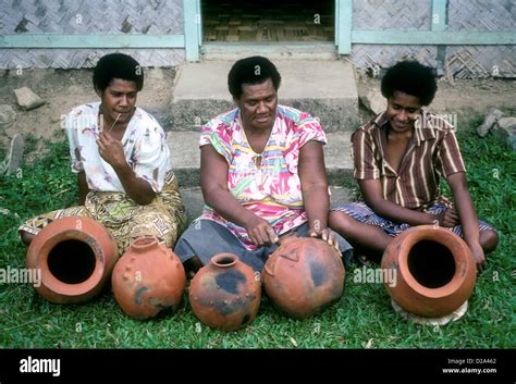 3, three, Fijians, Fijian woman, making pottery, Nakabuta Pottery Stock ...