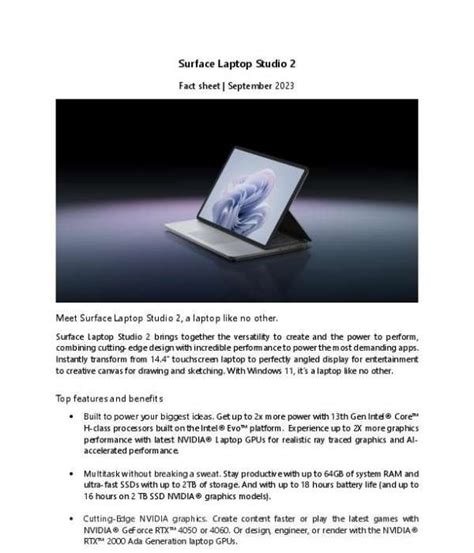 Surface Laptop Studio 2 Fact Sheet - TechTonic Times