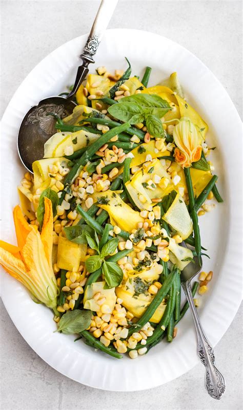 Green Bean, Sweet Corn + Summer Squash Salad with Basil Dressing – Happy Hearted Kitchen