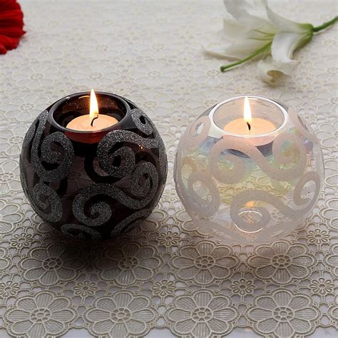 Aliexpress.com : Buy Blown Glass Round Ball White Black Tealight Candle Holder Centerpiece ...