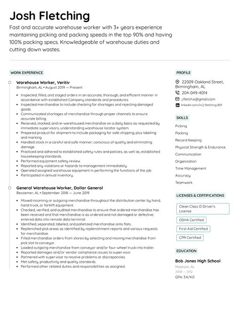 Warehouse Worker Resume Example & Writing Tips for 2022