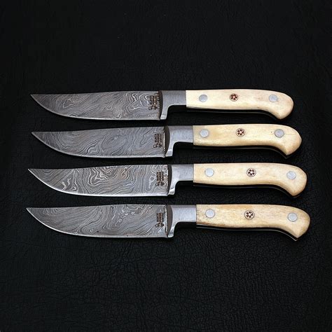 Damascus Steak Knife Set // 4 Piece // 9110-SBH - Black Forge Knives ...