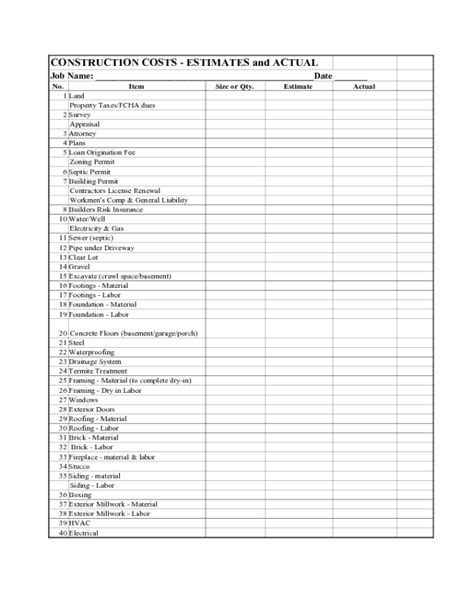 Construction Estimated and Actual Cost Form - Edit, Fill, Sign Online | Handypdf