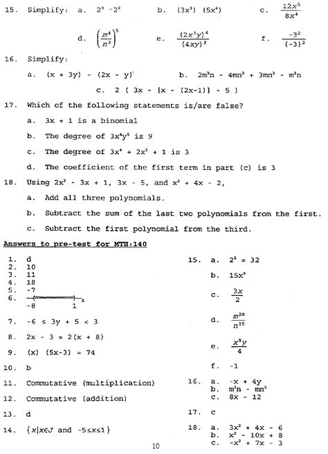 SLCC at Meramec Skills Test For Beginning Intermediate Algebra