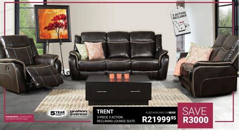 Grafton Everest Trent 3 piece 3 action Reclining Lounge Suite offer at Bradlows