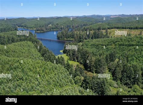 Three-mile Lake, Aerial of train trestle, Reedsport, Oregon, USA Stock Photo - Alamy
