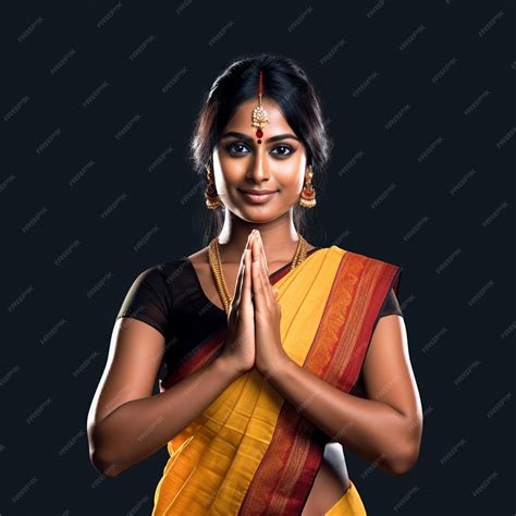 Premium Photo | Sri Lankan Young Tamil Woman Greeting Ayubowan Namaste ...