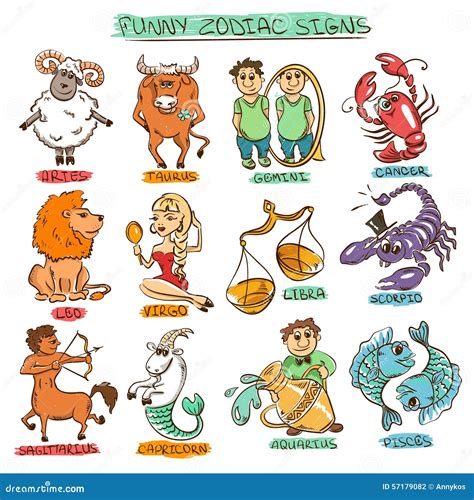 Funny Set Of Twelve Isolated Zodiac Signs. Stock Vector - Image: 57179082