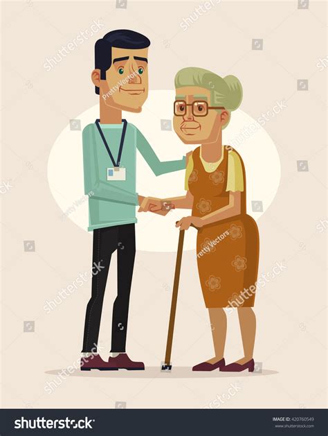 Social Worker Grandmother Vector Flat Cartoon Stock Vector (Royalty ...