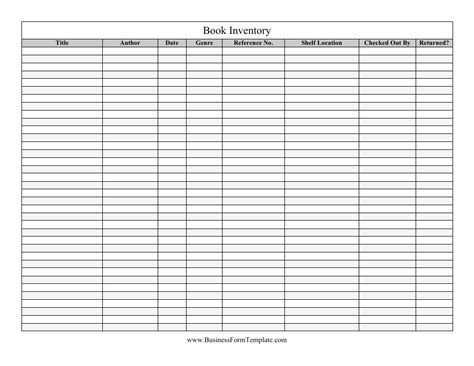 Book Inventory Template - Big Table Download Printable PDF | Templateroller