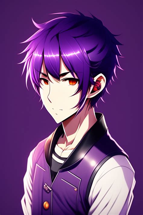 Lexica - Purple hair anime guy, simple, no expression, no emotion ...