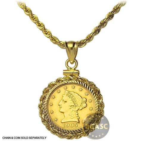 Buy Solid 14k Gold Coin Bezel Pendant - $2.5 Gold Liberty or Indian (18mm) - Diamond Cut Rope ...