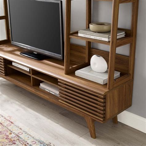 Modway Render Particleboard MDF TV Stand Entertainment Center in Walnut ...