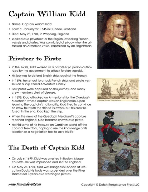 Captain William Kidd Facts for Kids - Tim's Printables