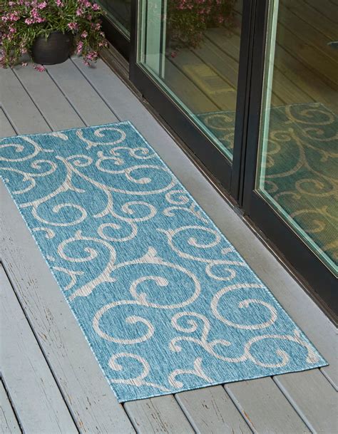 Light Aqua 2' x 6' Outdoor Botanical Runner Rug | eSaleRugs