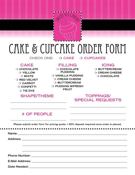 Cake & Cupcake Order Form | Cupcake cakes, Cake business, Cake order forms