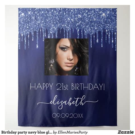 Birthday party navy blue glitter drips photo tapestry | Zazzle | Photo tapestry, Blue glitter ...