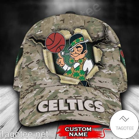 Boston Celtics Camo Mascot NBA Custom Name Personalized Cap - Tagotee