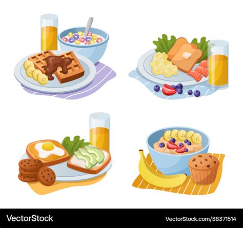 Breakfast meals cartoon morning food types Vector Image