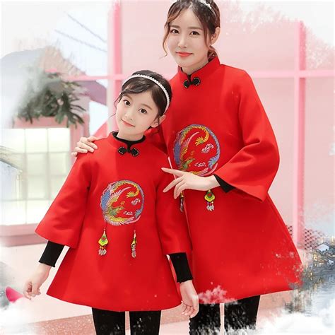 2019 Chinese New Year Mother Daughter Dresses Family Matching Clothes ...