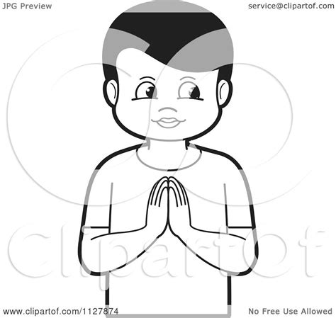 Clipart Of A Black And White Boy Praying - Royalty Free Vector Illustration by Lal Perera #1127874