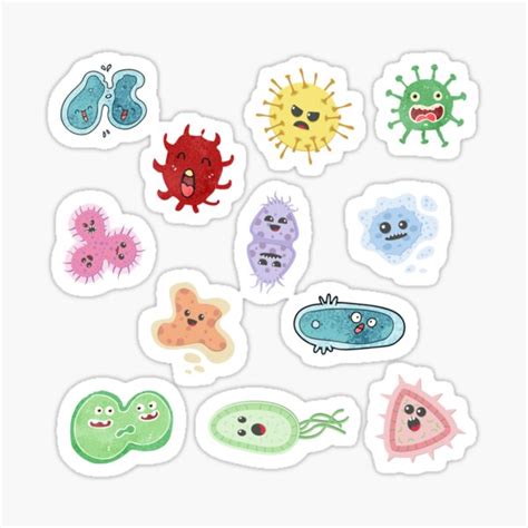 "Cute Microbes Bacteria, Virus, Ecoli MicroBiology Seamless Pattern Sticker Pack." Sticker for ...