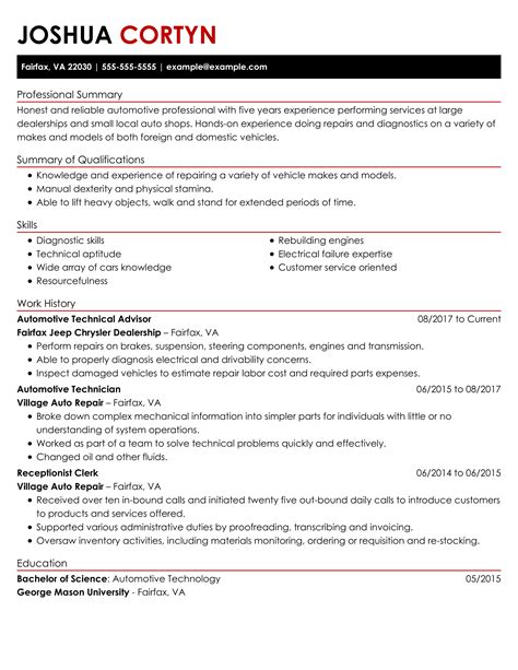 Automotive Technician Resume Examples | Mechanics | LiveCareer