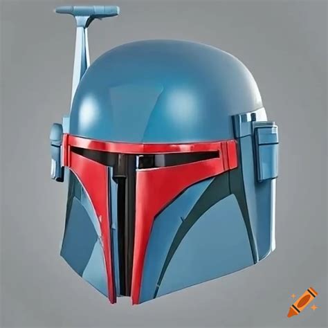 Light blue mandalorian helmet with red accents on Craiyon