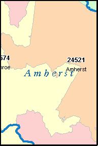 AMHERST County, Virginia Digital ZIP Code Map