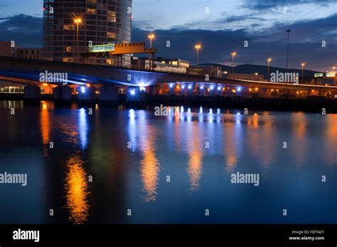 The M3 Cross harbour bridge over the River Lagan Belfast, Northern Ireland, UK. One of the ...