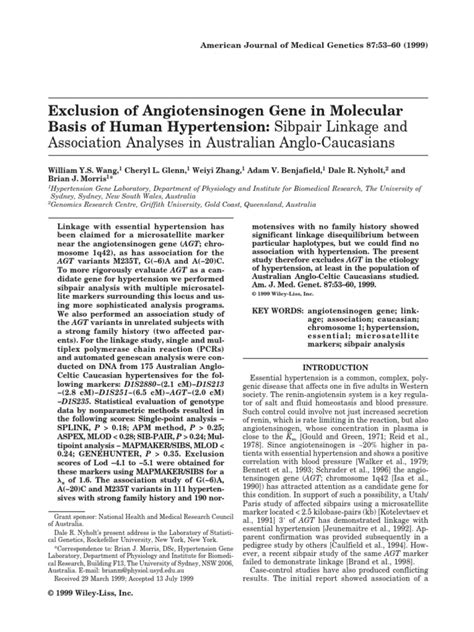 Wang 1999 | PDF | Genetic Linkage | Angiotensin