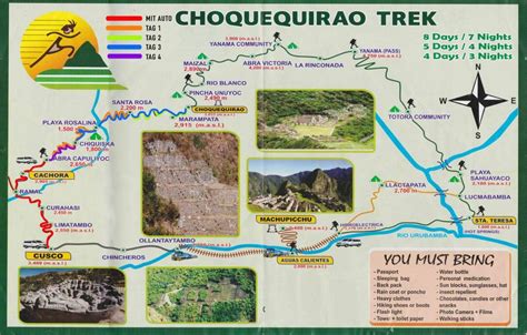 a map showing the location of choquequirao trek in mexico with pictures and directions