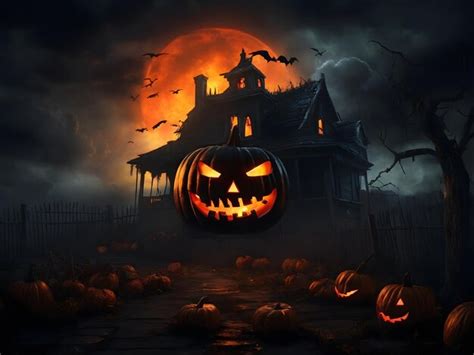 Premium AI Image | A scary pumpkin And Halloween night dark clouds loom ...