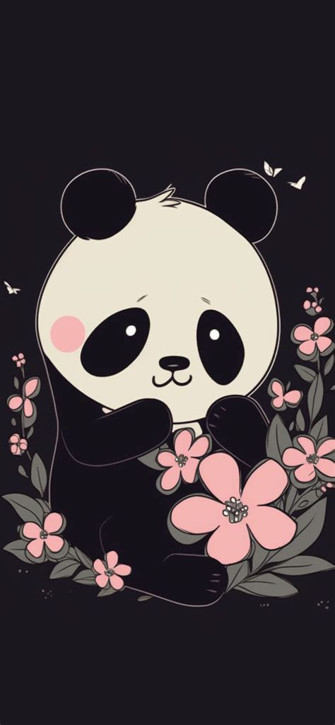 Cute Panda & Flowers Black Wallpapers - Cute Panda Wallpapers