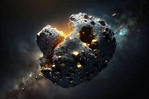 An Asteroid with Gold Mineral Stock Illustration - Illustration of ...